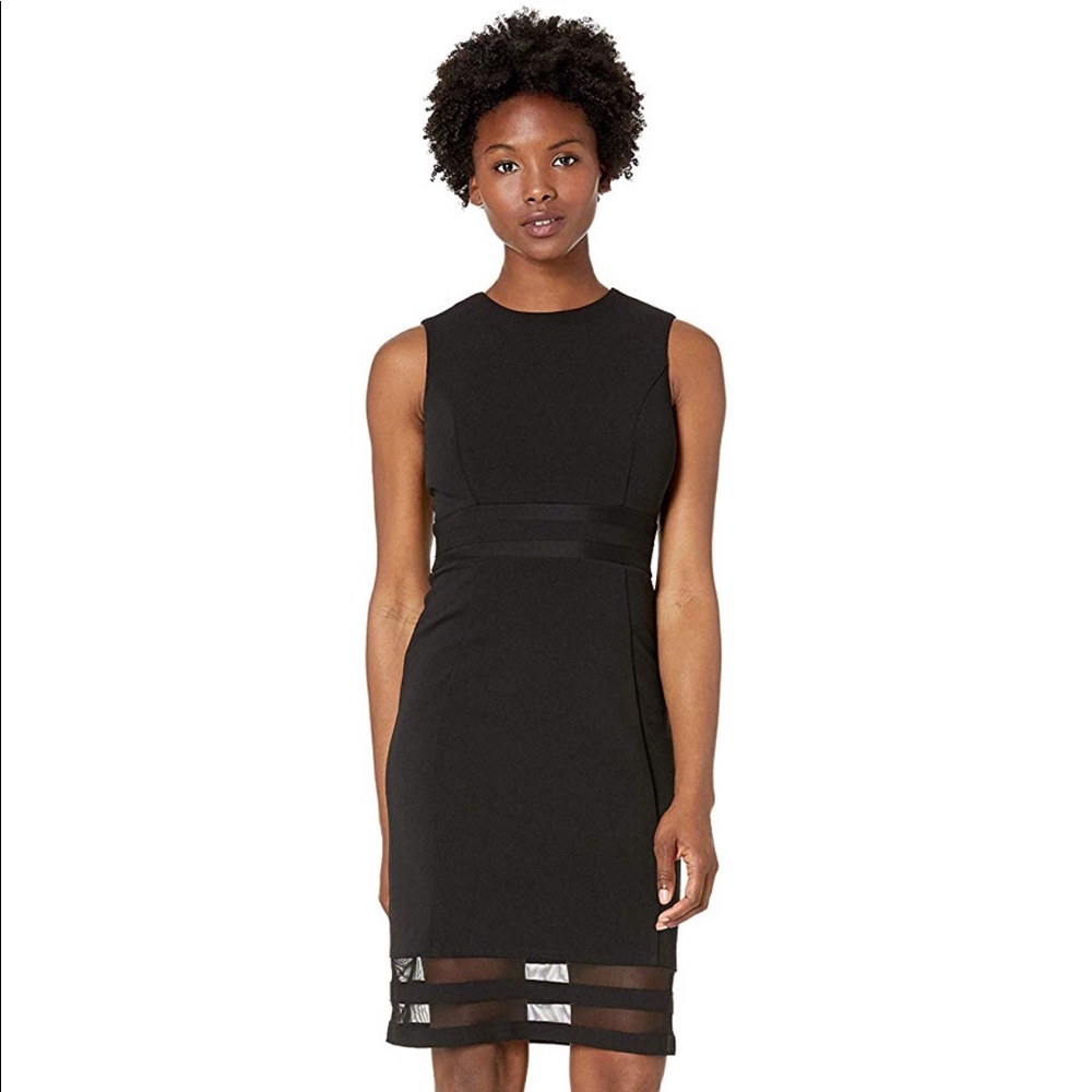 Petite Sleeveless Sheath with Illusion Hem Dress